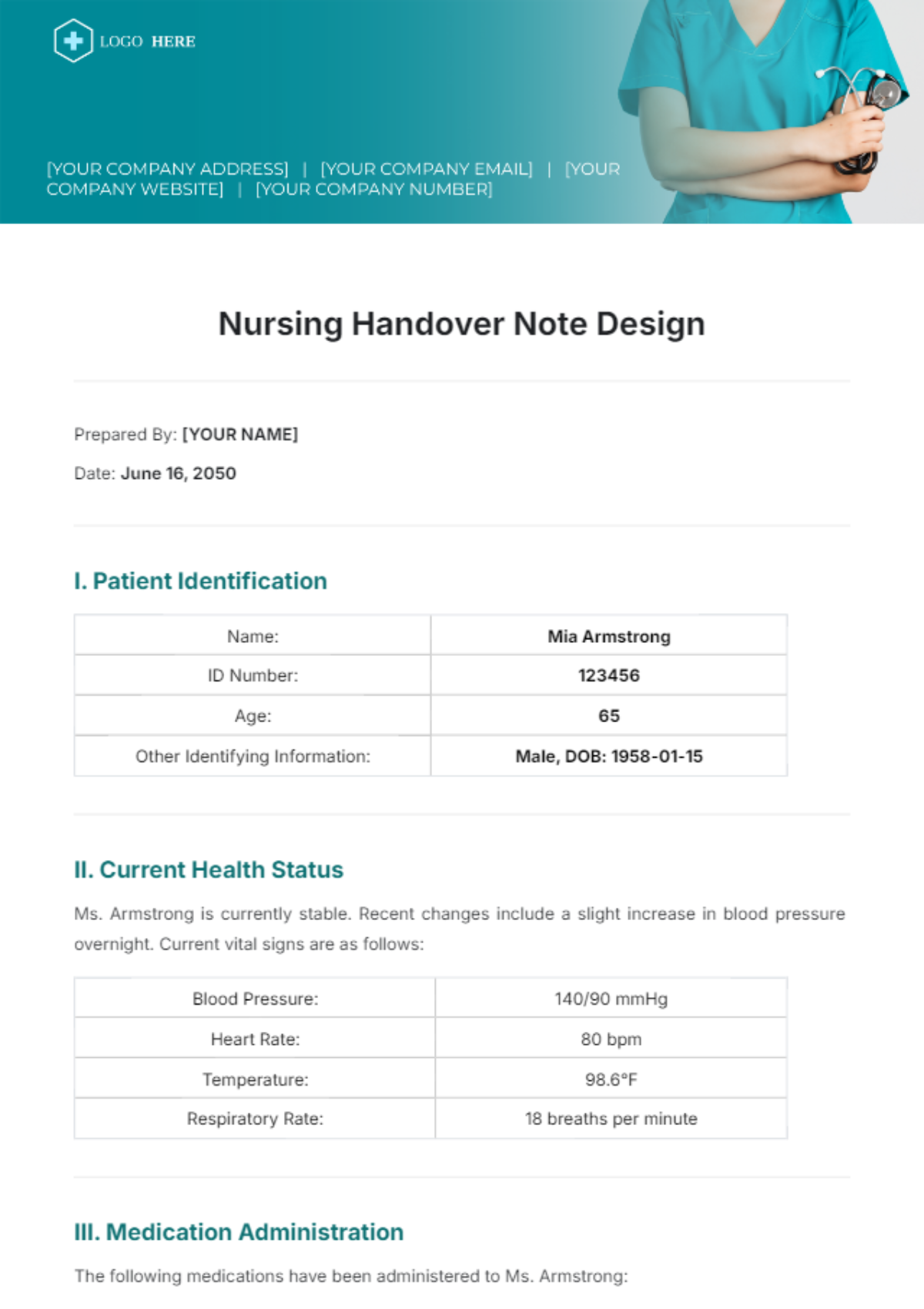 Free Nursing Handover Note Design Template to Edit Online