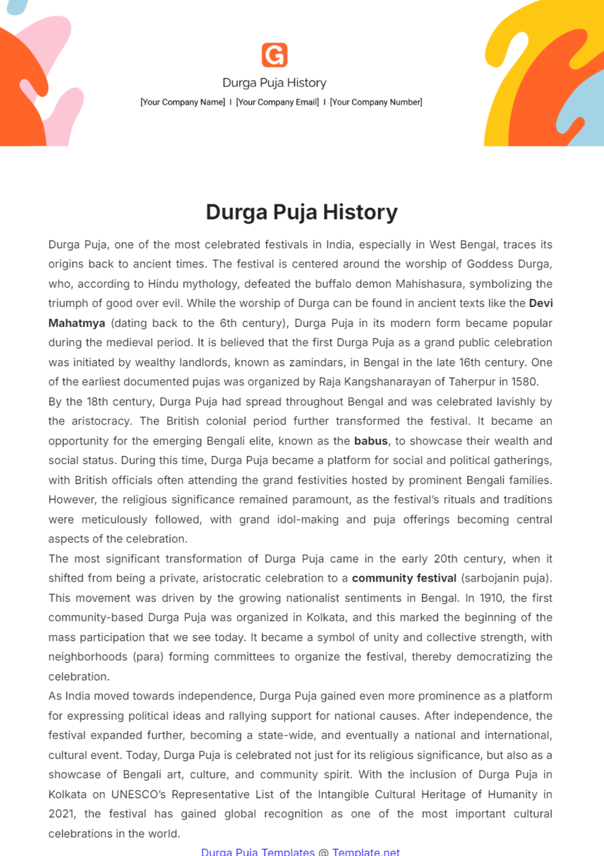 Durga Puja History Template - Edit Online & Download