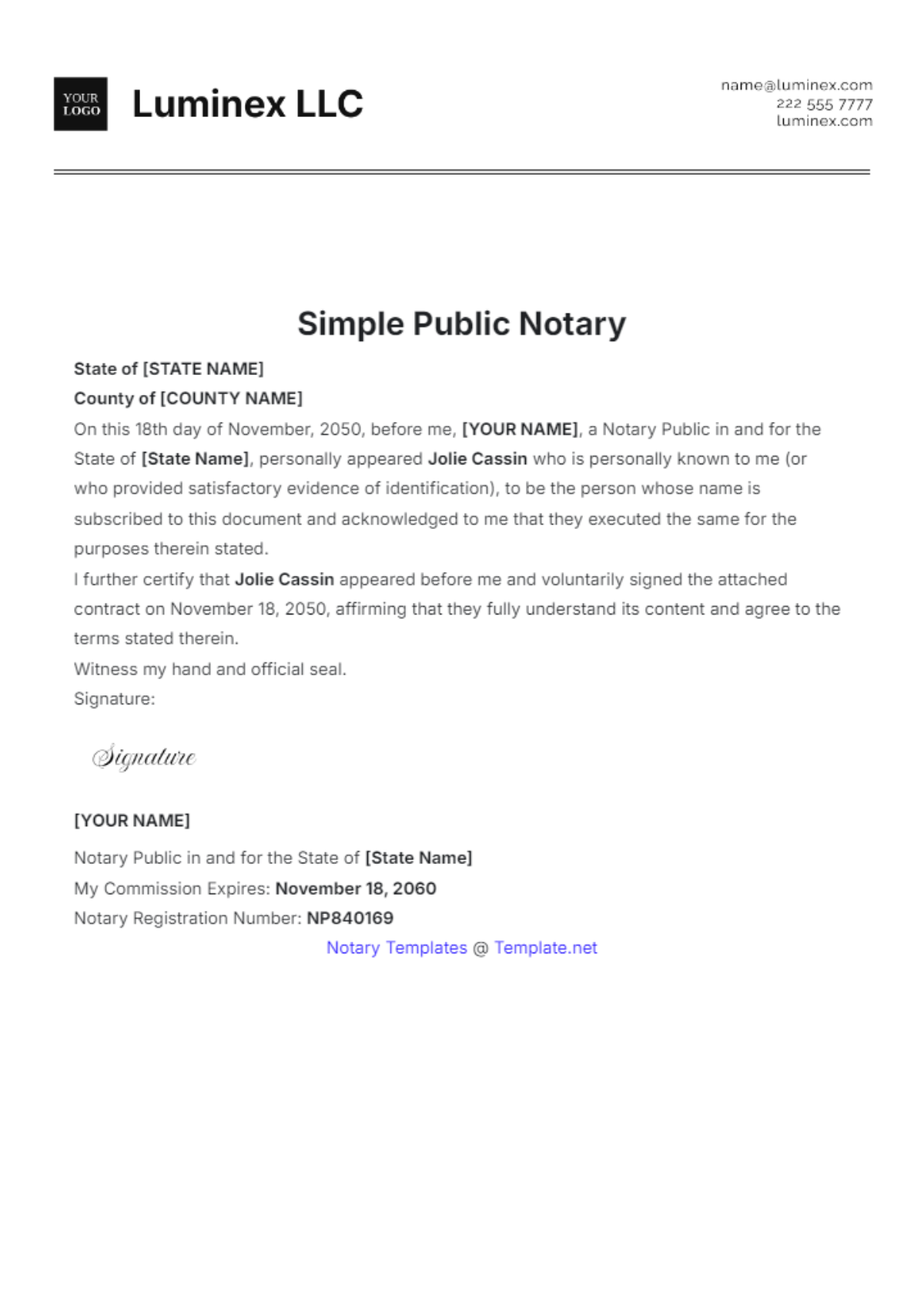 Free Simple Public Notary Template