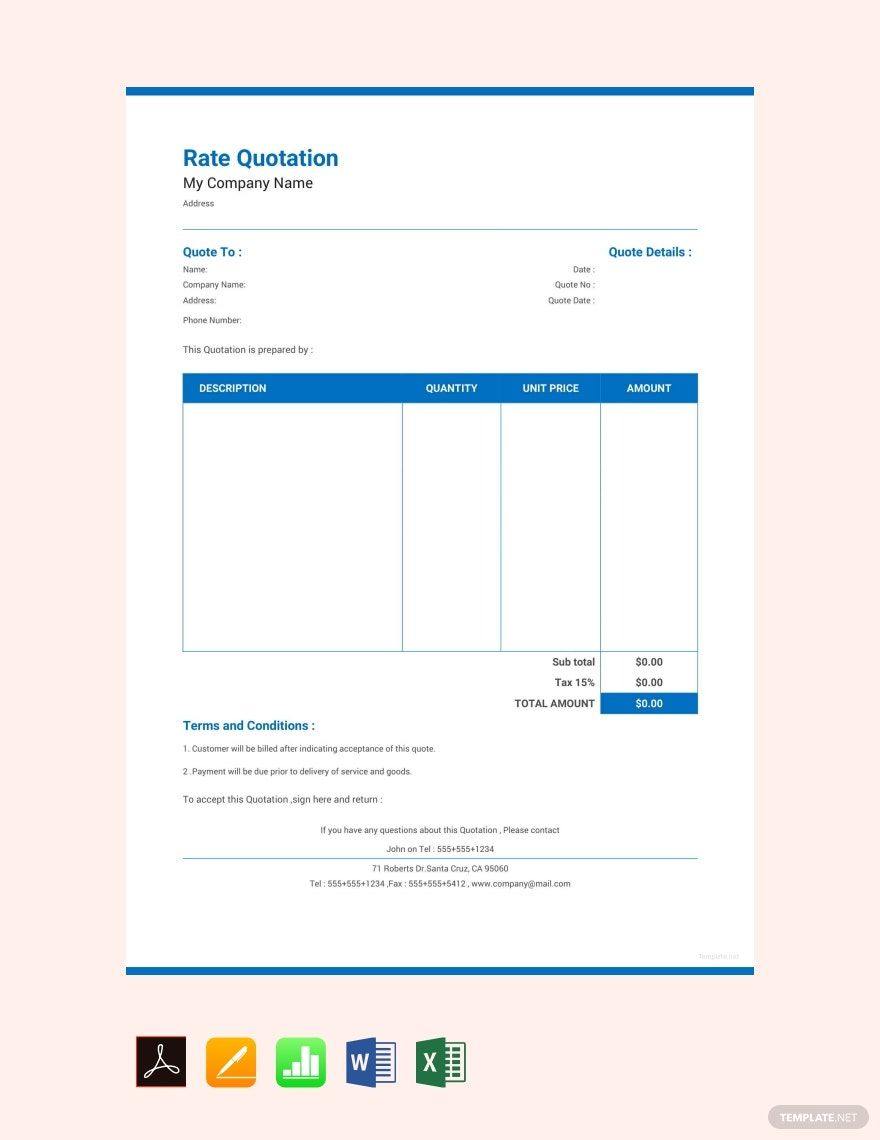 Rate Quotation Sample Template in PDF, Pages, Apple Numbers, Word ...