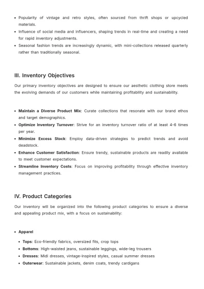 Free Aesthetic Clothing Store Inventory Plan Template to Edit Online
