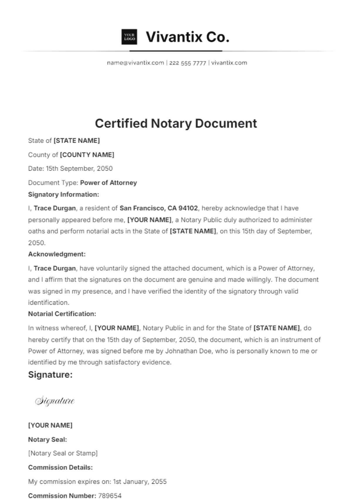 Free Certified Notary Document Template