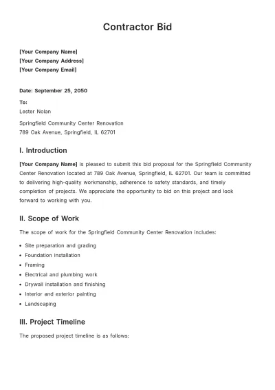 Free Contractor Bid Template to Edit Online