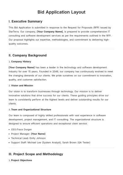Free Bid Application Layout Template to Edit Online