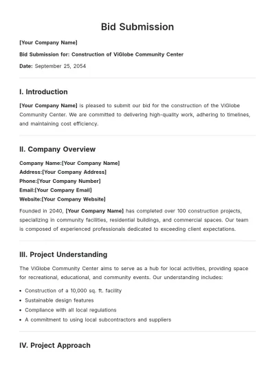 Free Bid Submission Template to Edit Online