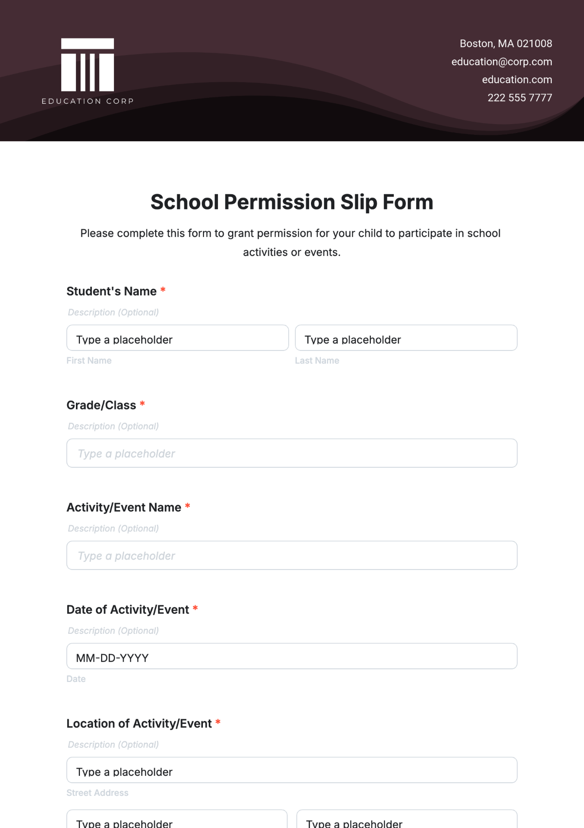 School Permission Slip Form Template - Edit Online & Download