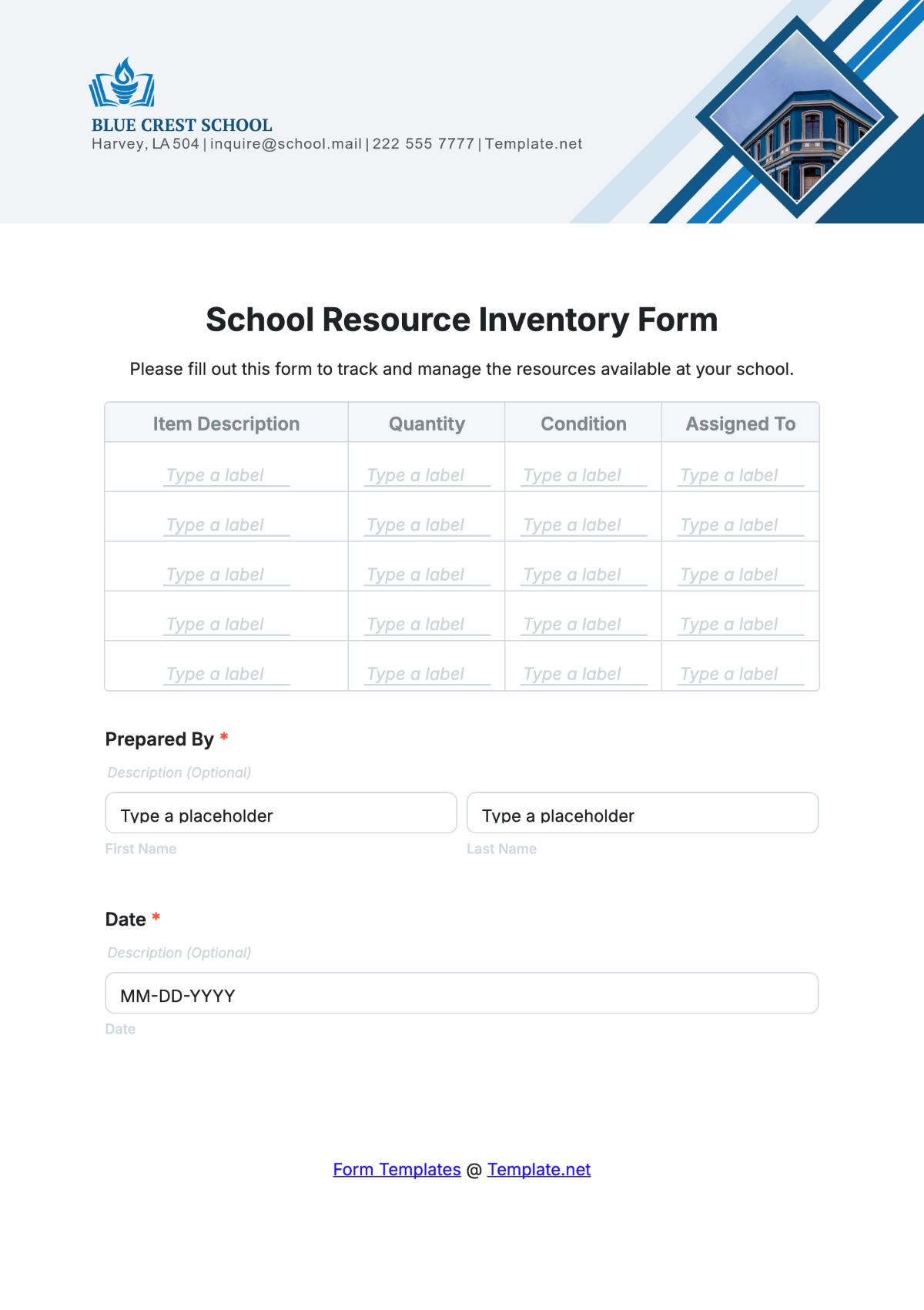 School Resource Inventory Form Template - Edit Online & Download