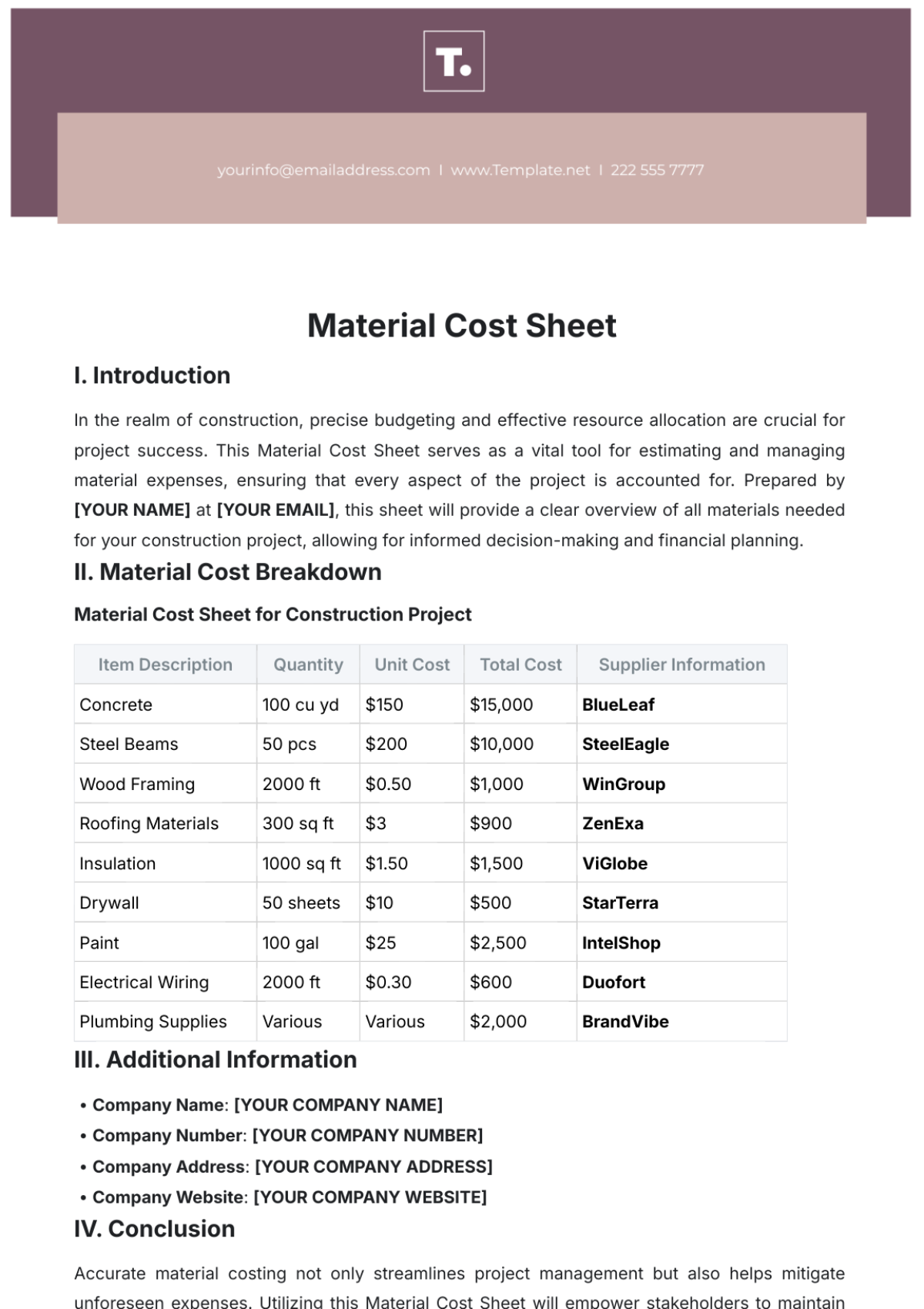 Free Sample Cost Breakdown Template - Edit Online & Download | Template.net