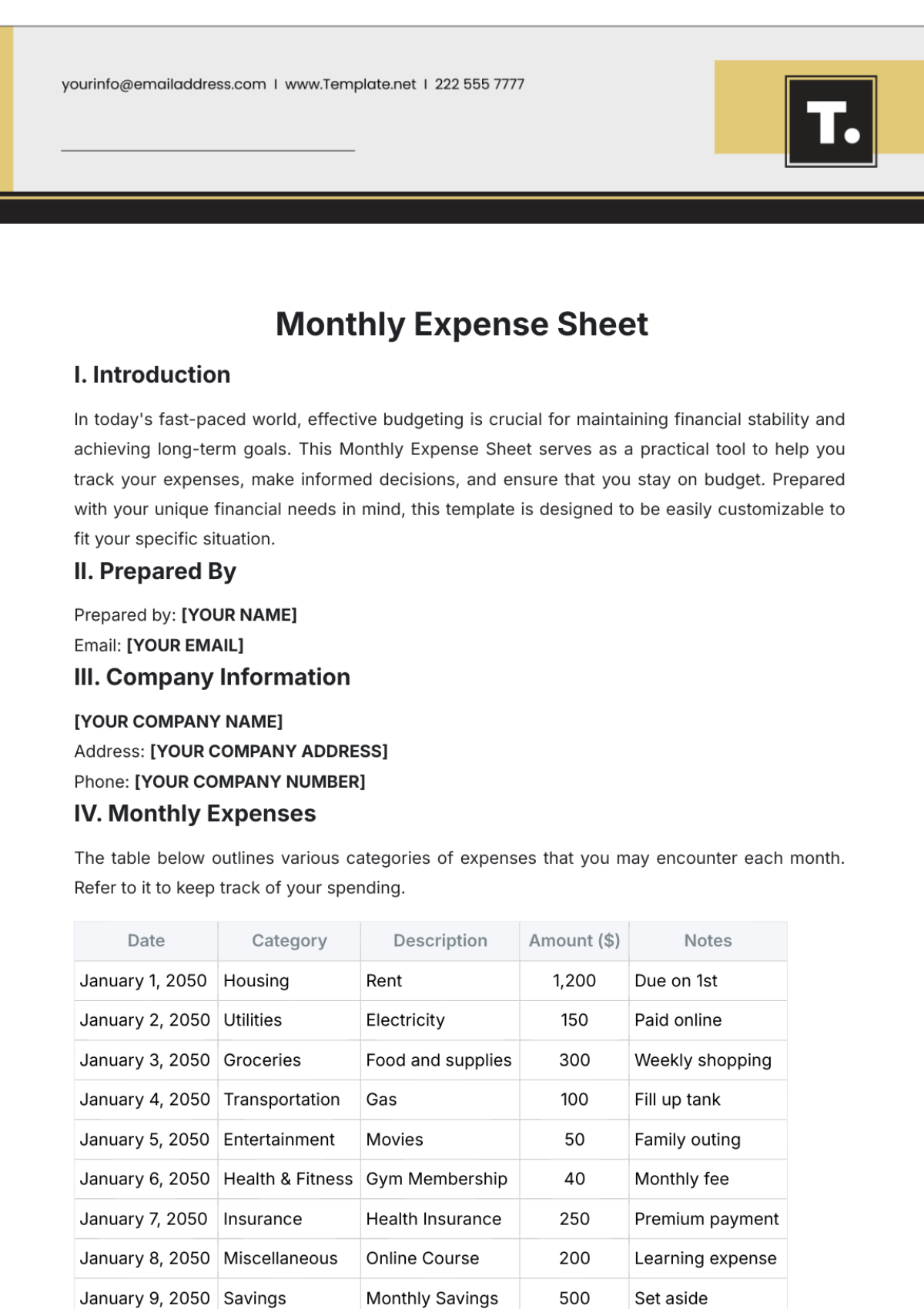 Monthly Expense Sheet Template - Edit Online & Download