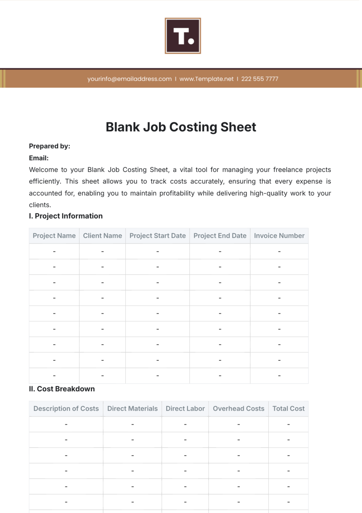 Blank Job Costing Sheet Template - Edit Online & Download