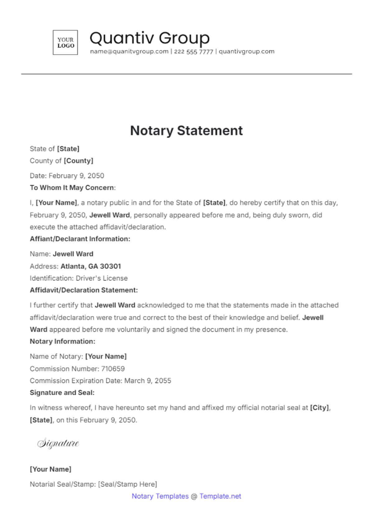 Free Notary Statement Template