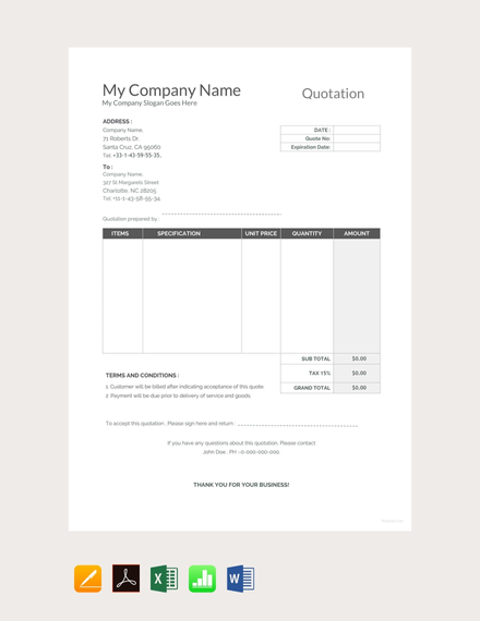 40+ FREE Quotation Templates - PDF  Word  Excel  Google 