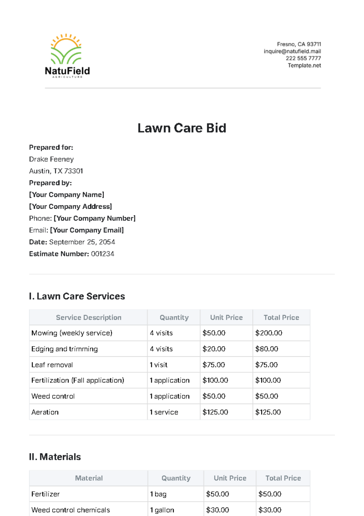 Lawn Care Bid Template - Edit Online & Download