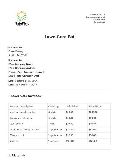 Free Lawn Care Bid Template to Edit Online