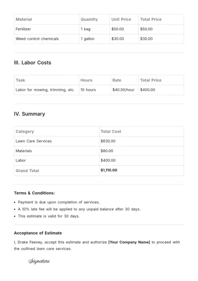 Free Lawn Care Bid Template to Edit Online