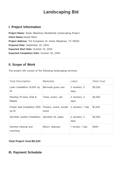 Free Landscaping Bid Template to Edit Online