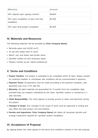 Free Landscaping Bid Template to Edit Online