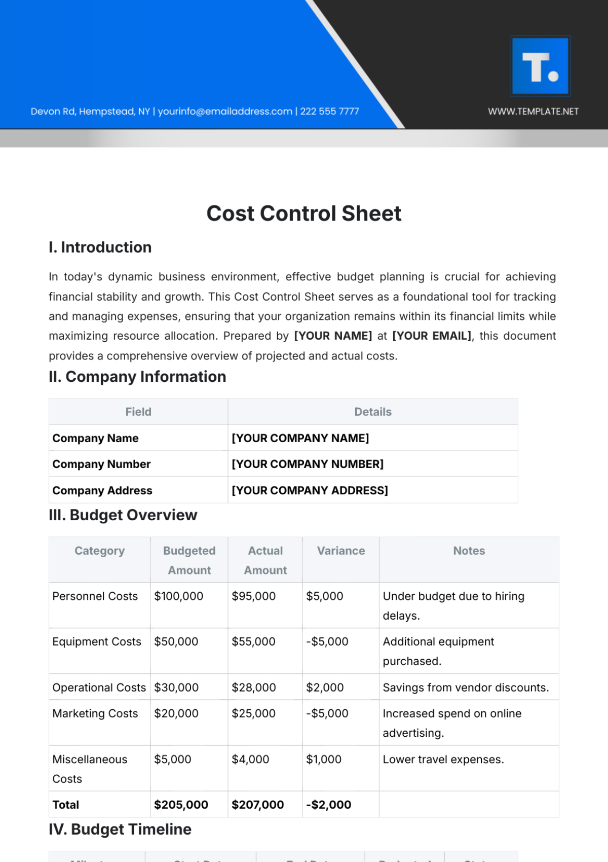 Free Cost Summary Sheet Template To Edit Online