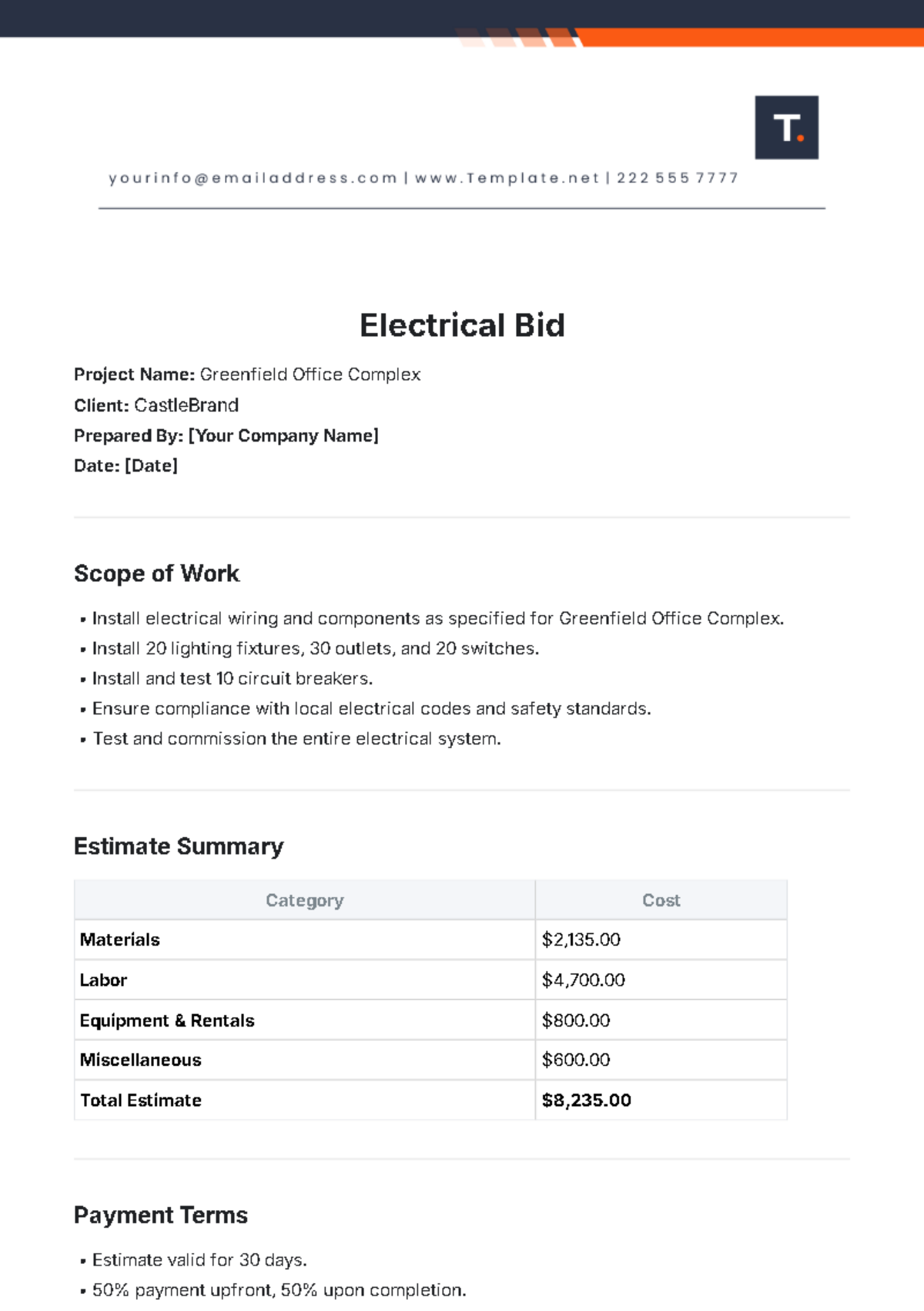 Electrical Bid Template