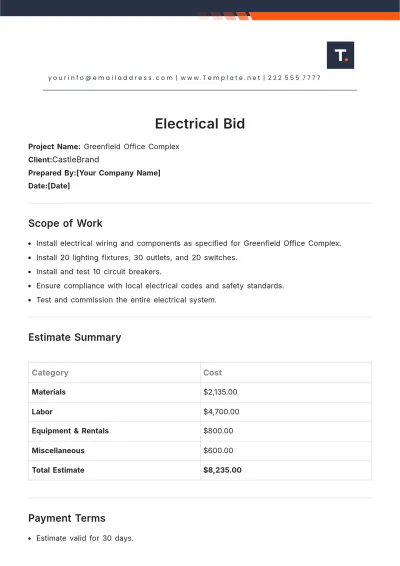 Free Electrical Bid Template to Edit Online