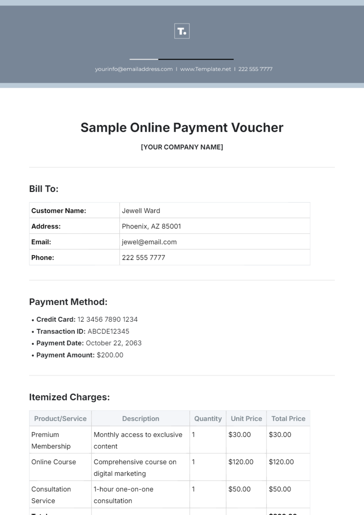 Free Sample Online Payment Voucher Template