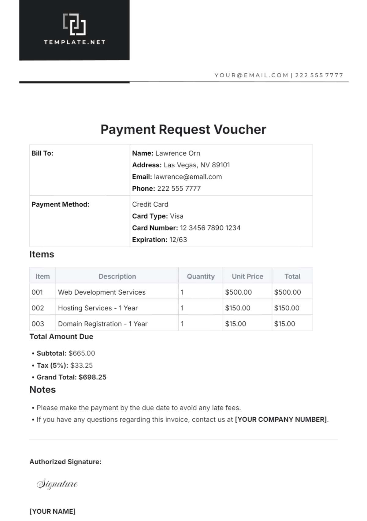 Payment Request Voucher Template