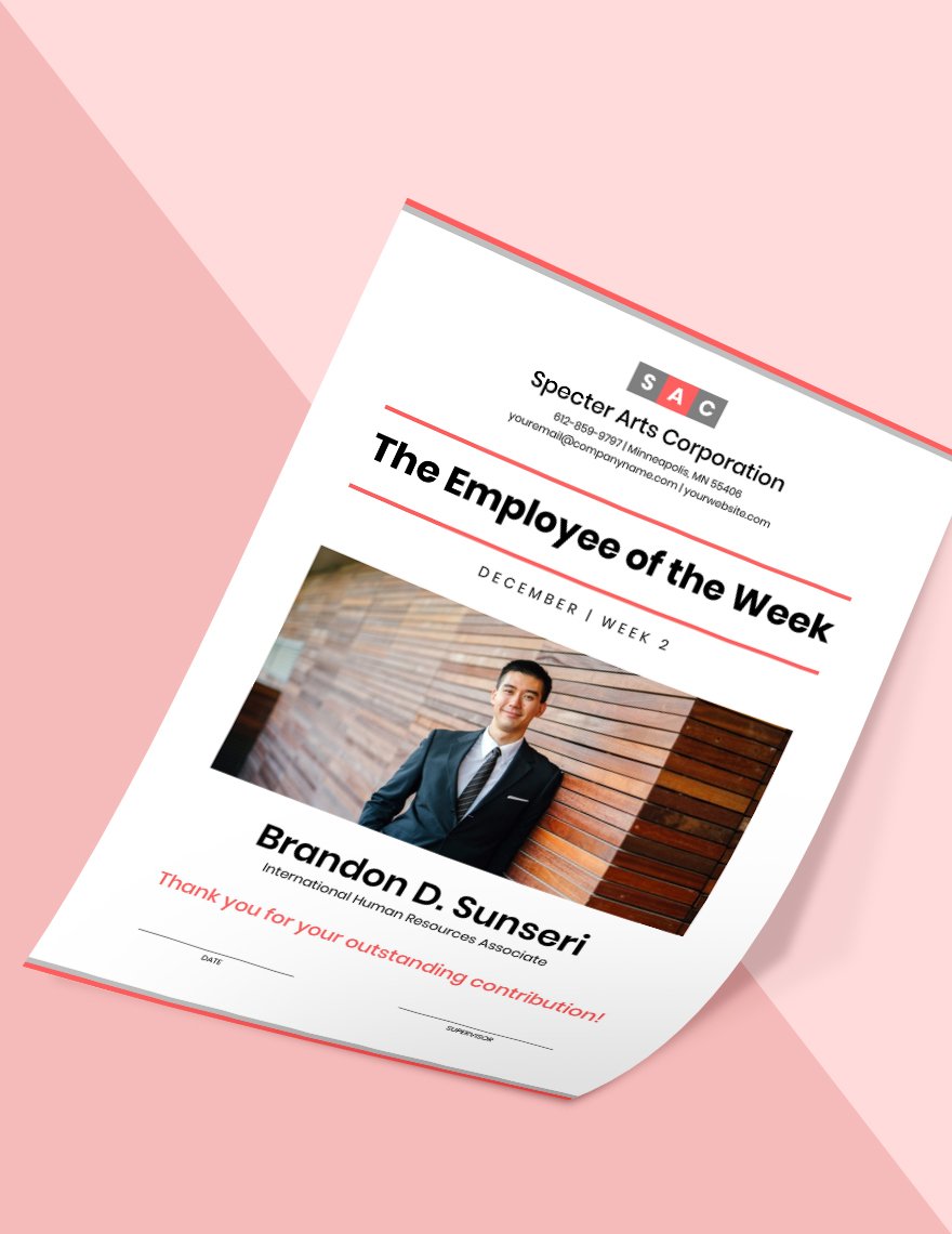Best Employee of the week Poster Format