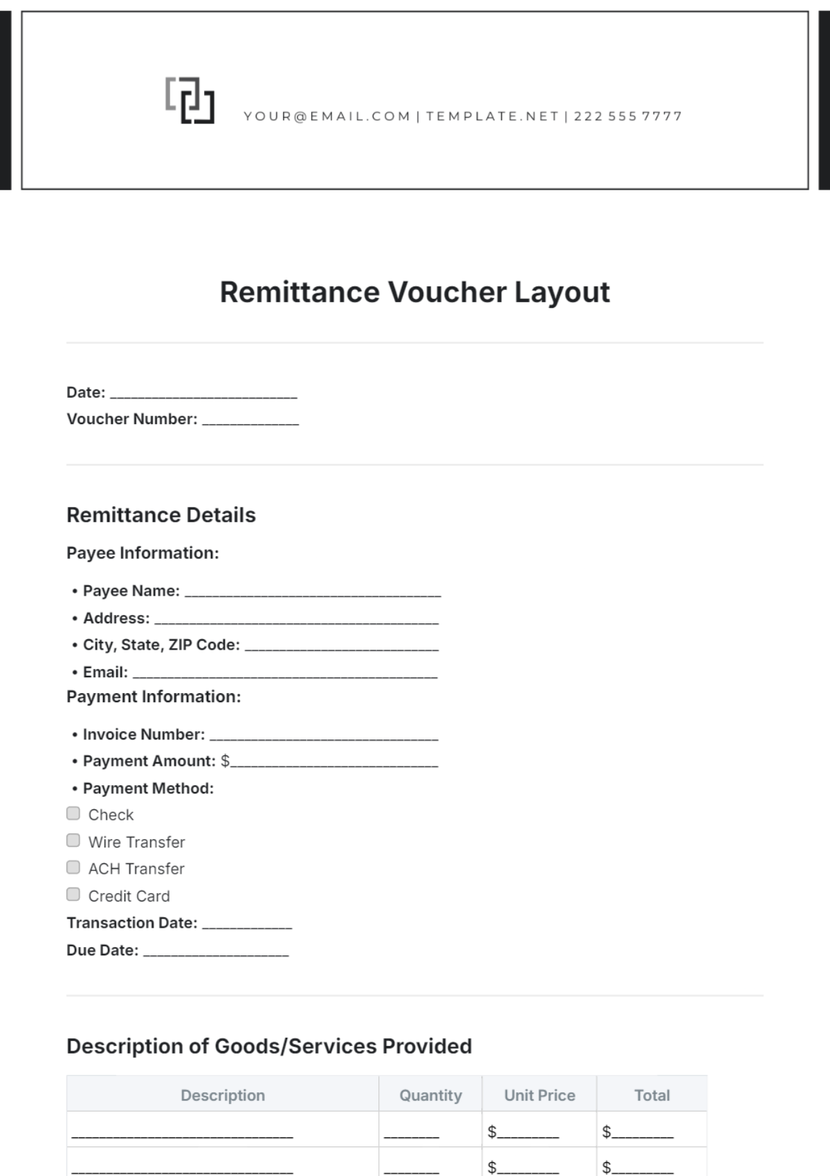 Remittance Voucher Layout Template