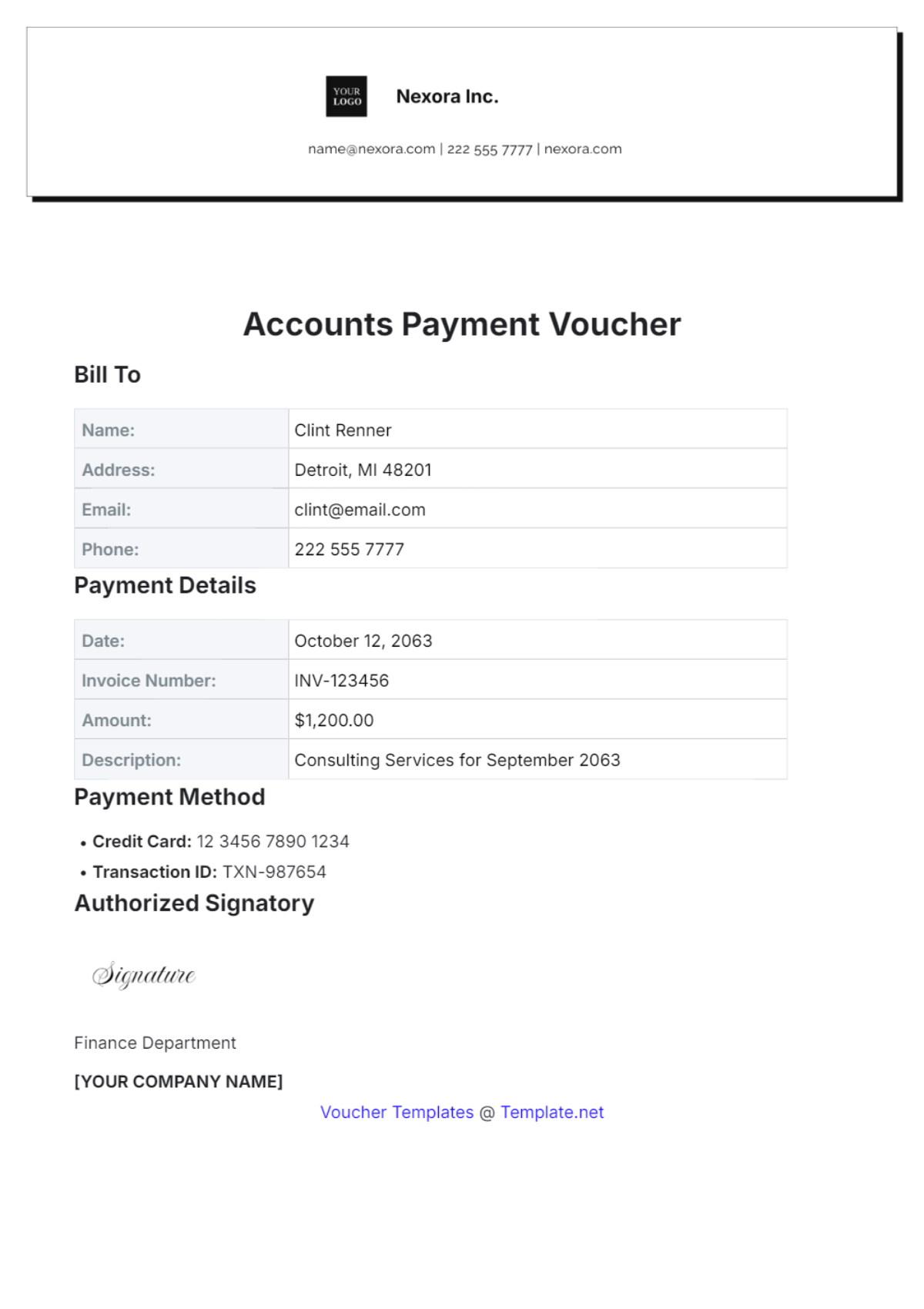 Free Accounts Payment Voucher Template