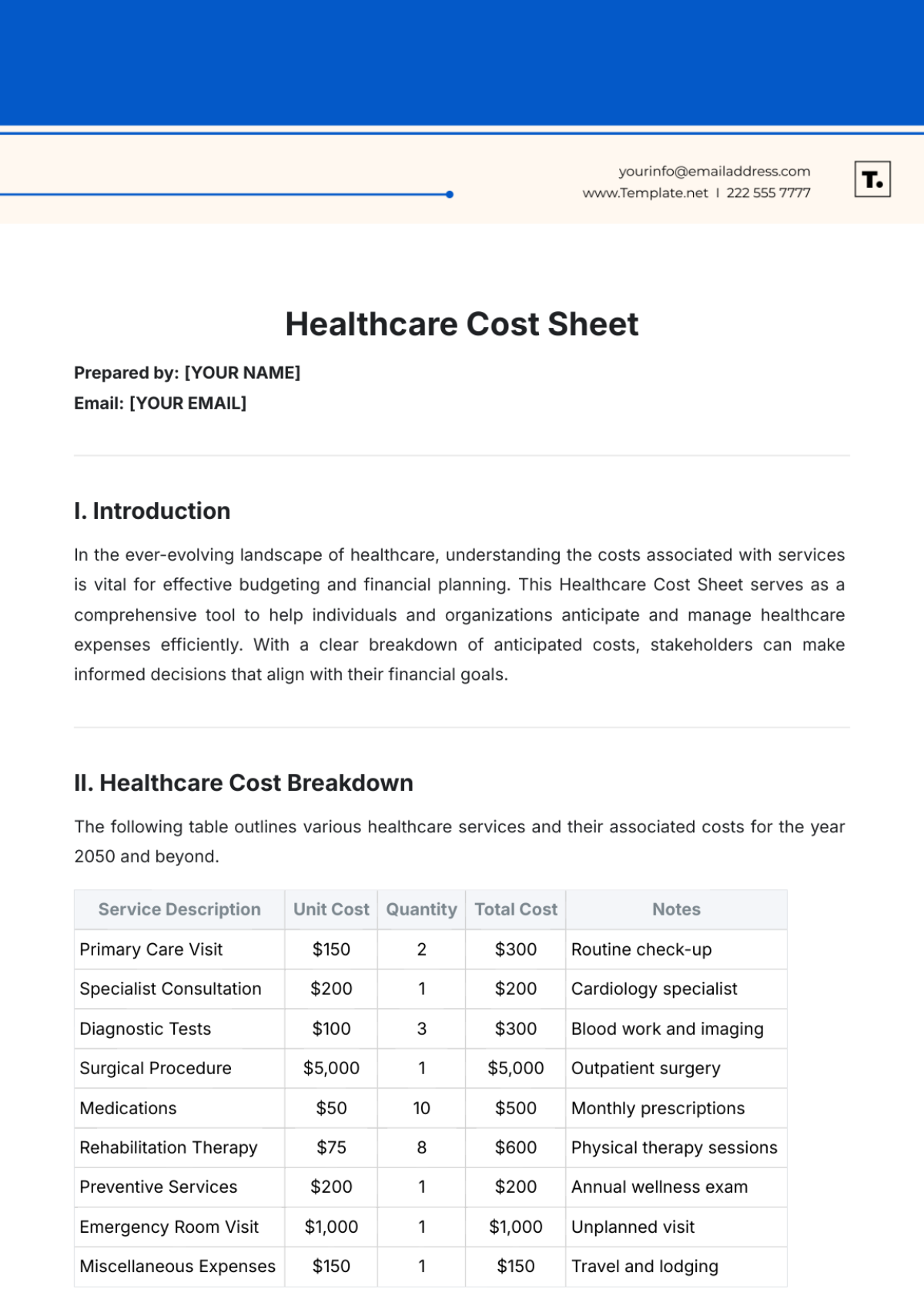 Healthcare Cost Sheet Template - Edit Online & Download