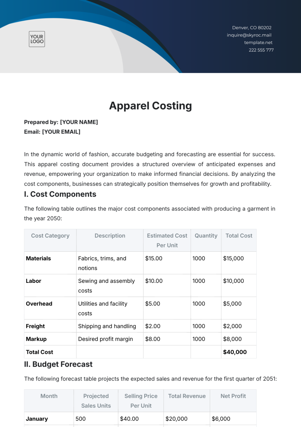 Apparel Costing Template - Edit Online & Download