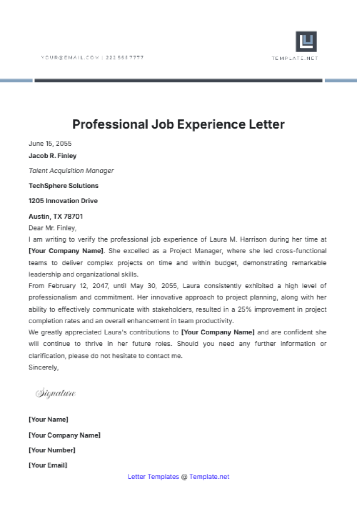 Professional Job Experience Letter Template