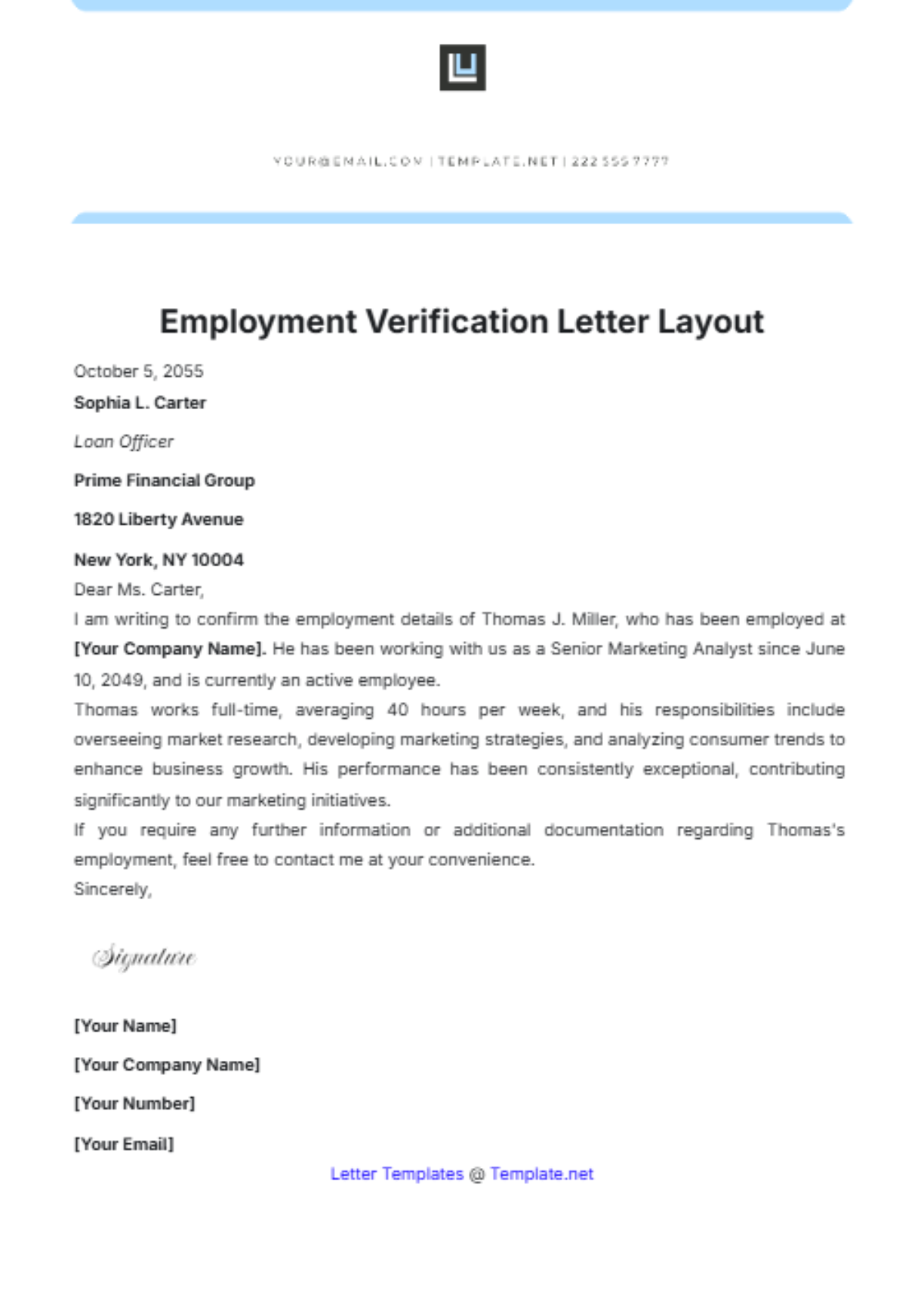 Employment Verification Letter Layout Template