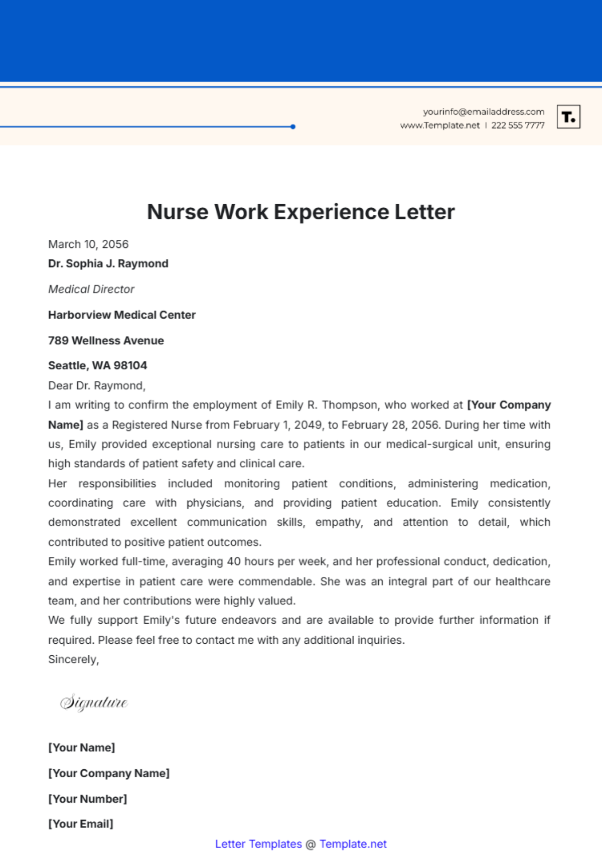 Nurse Work Experience Letter Template