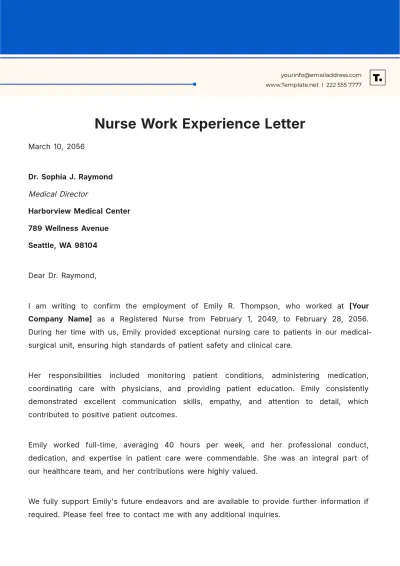 Free Nurse Work Experience Letter Template to Edit Online