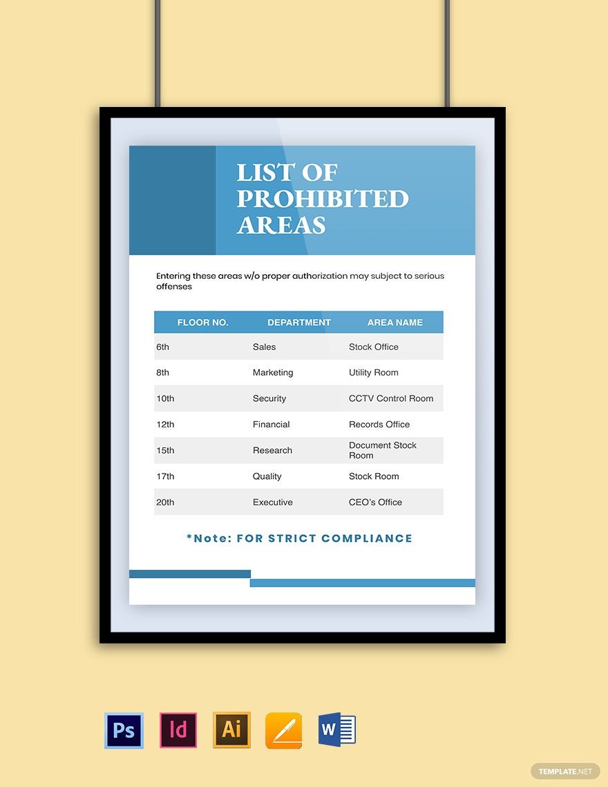 Prohibited Area Poster Template in Word, PDF, Illustrator, PSD, Apple Pages, InDesign