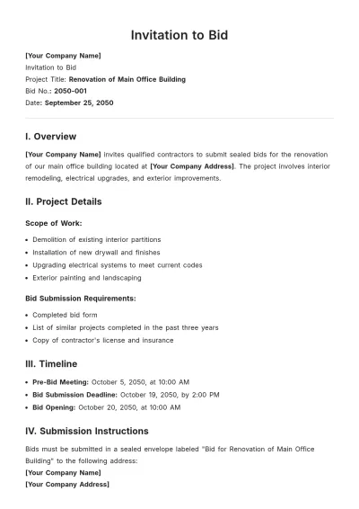 Free Invitation to Bid Template to Edit Online