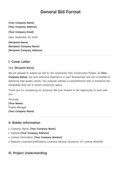 Free General Bid Format Template to Edit Online