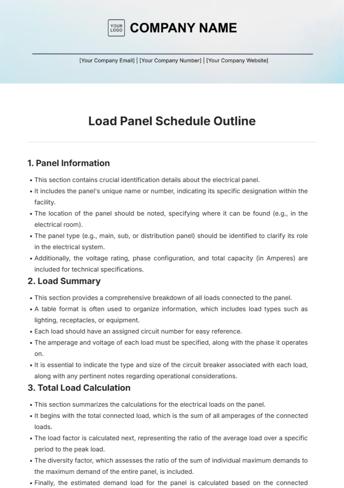 Load Panel Schedule Outline Template - Edit Online & Download