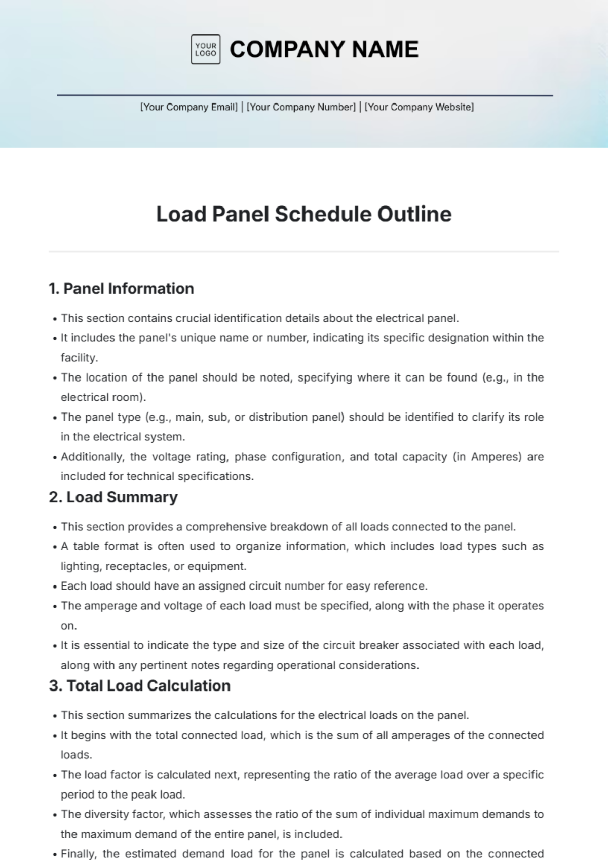 Free Load Panel Schedule Outline Template To Edit Online Free Load Panel Schedule Outline Template To Edit Online
