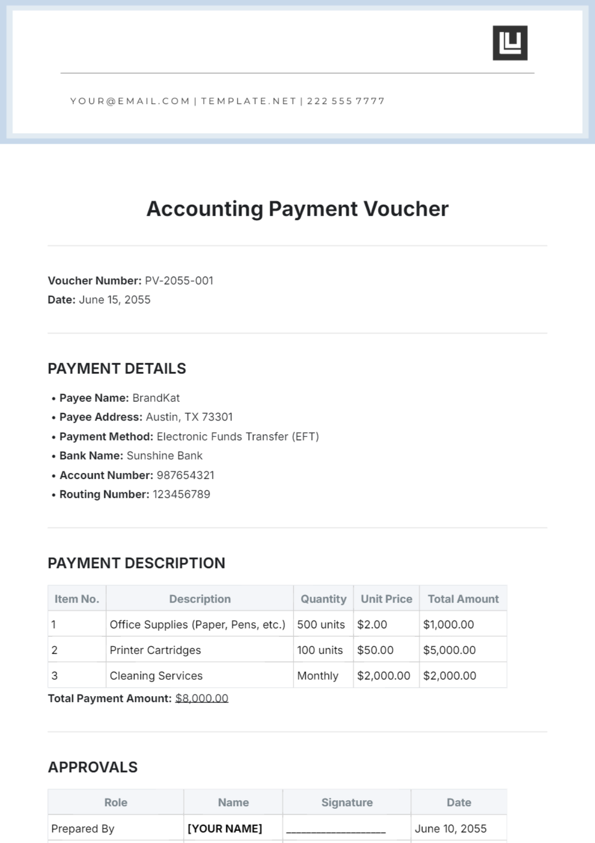 Free Accounting Payment Voucher Template