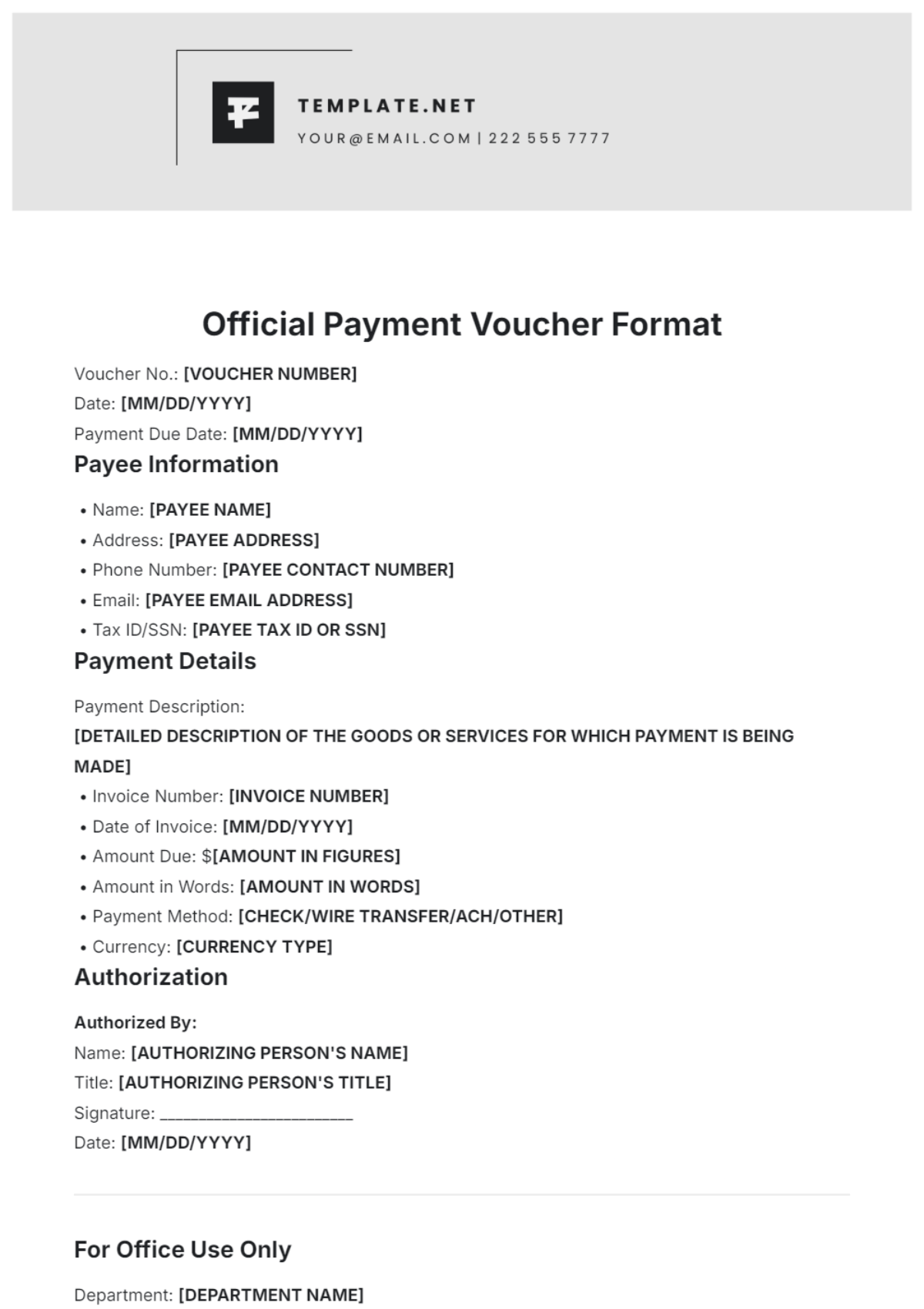 Free Official Payment Voucher Format Template