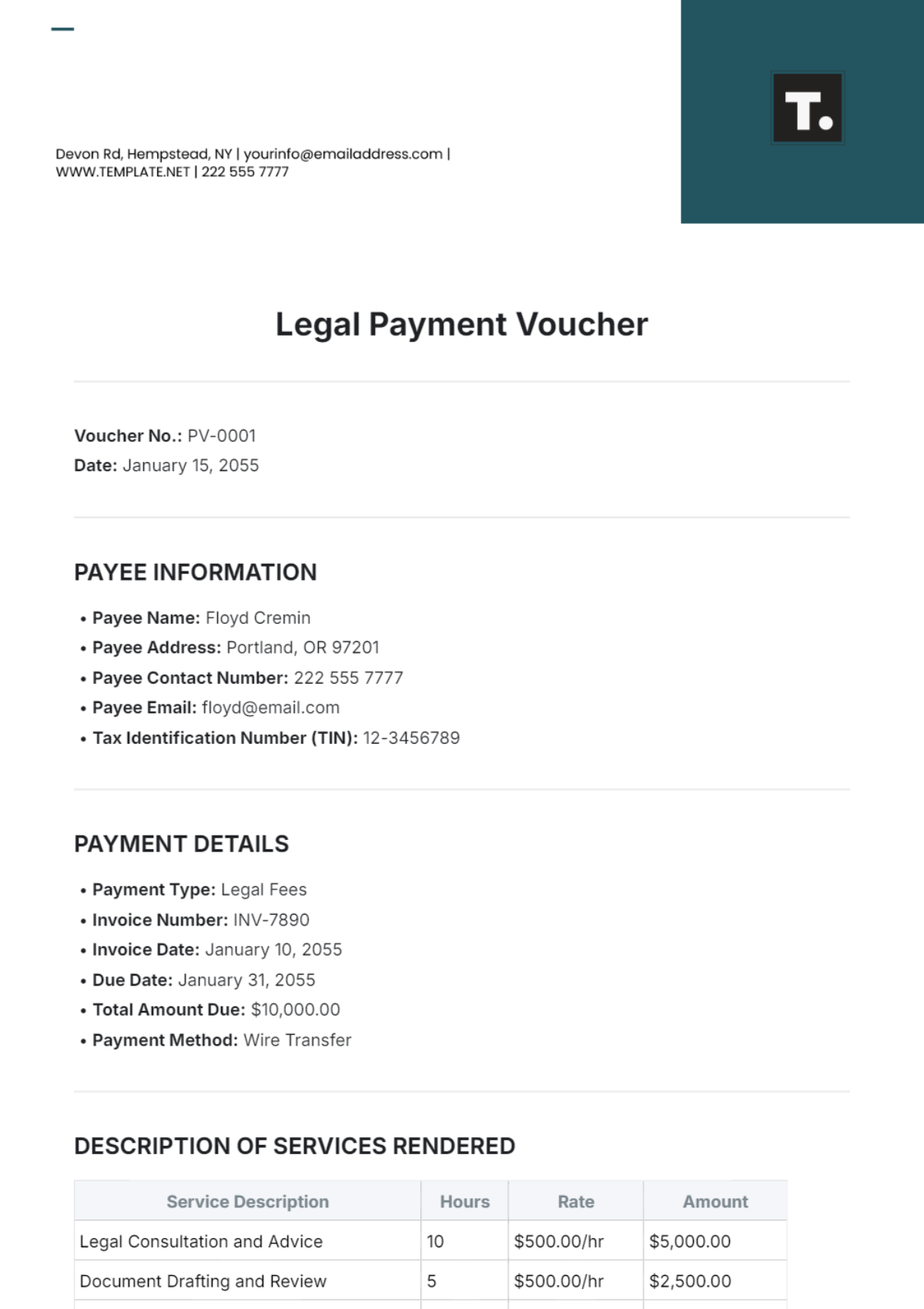 Free Legal Payment Voucher Template