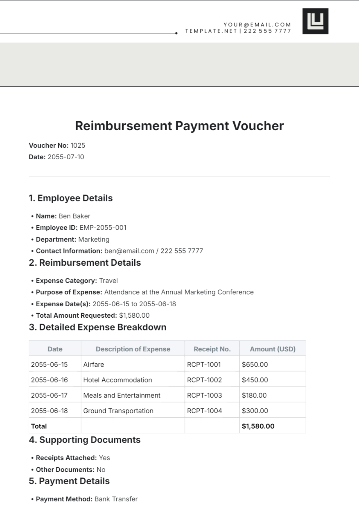 Reimbursement Payment Voucher Template