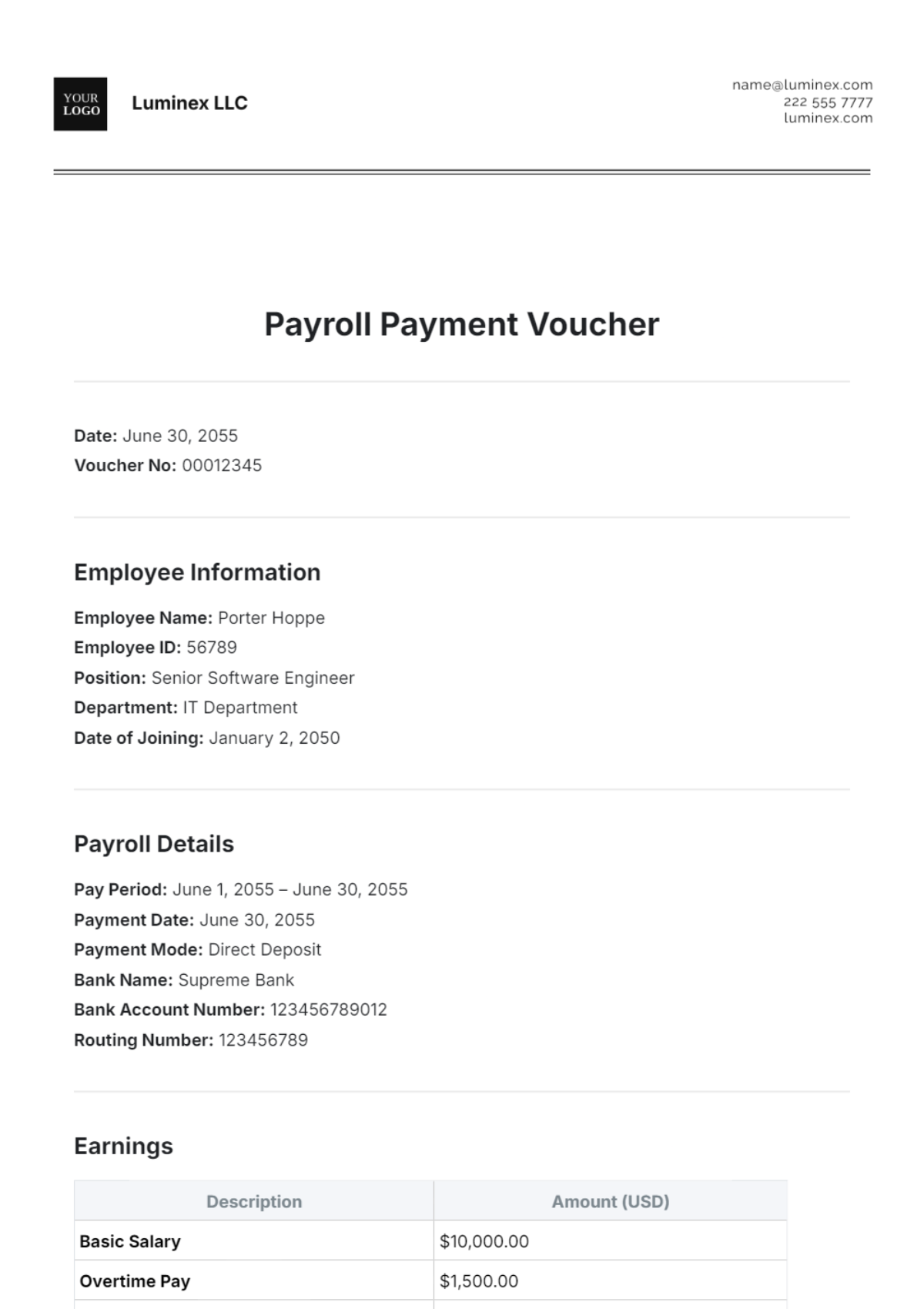 Free Payroll Payment Voucher Template