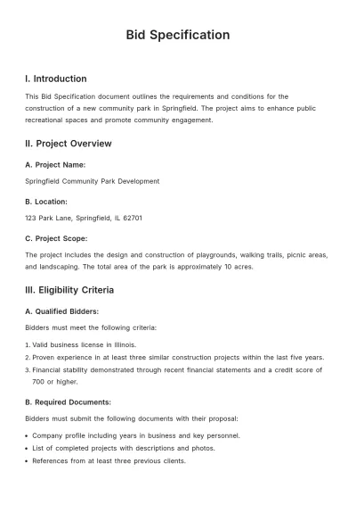 Free Bid Specification Template to Edit Online