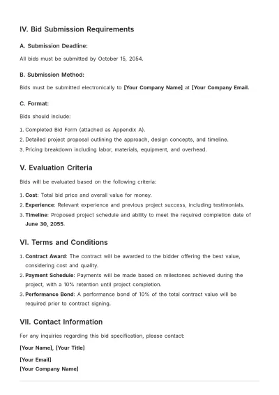 Free Bid Specification Template to Edit Online