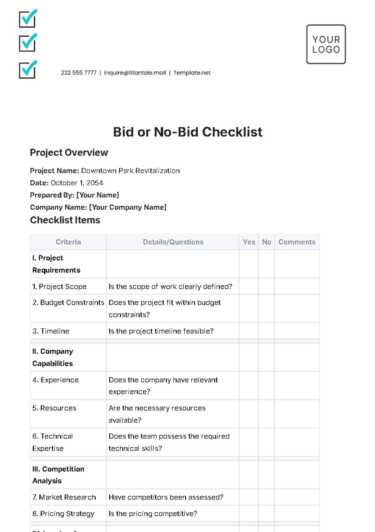 Bid or No-Bid Checklist Template