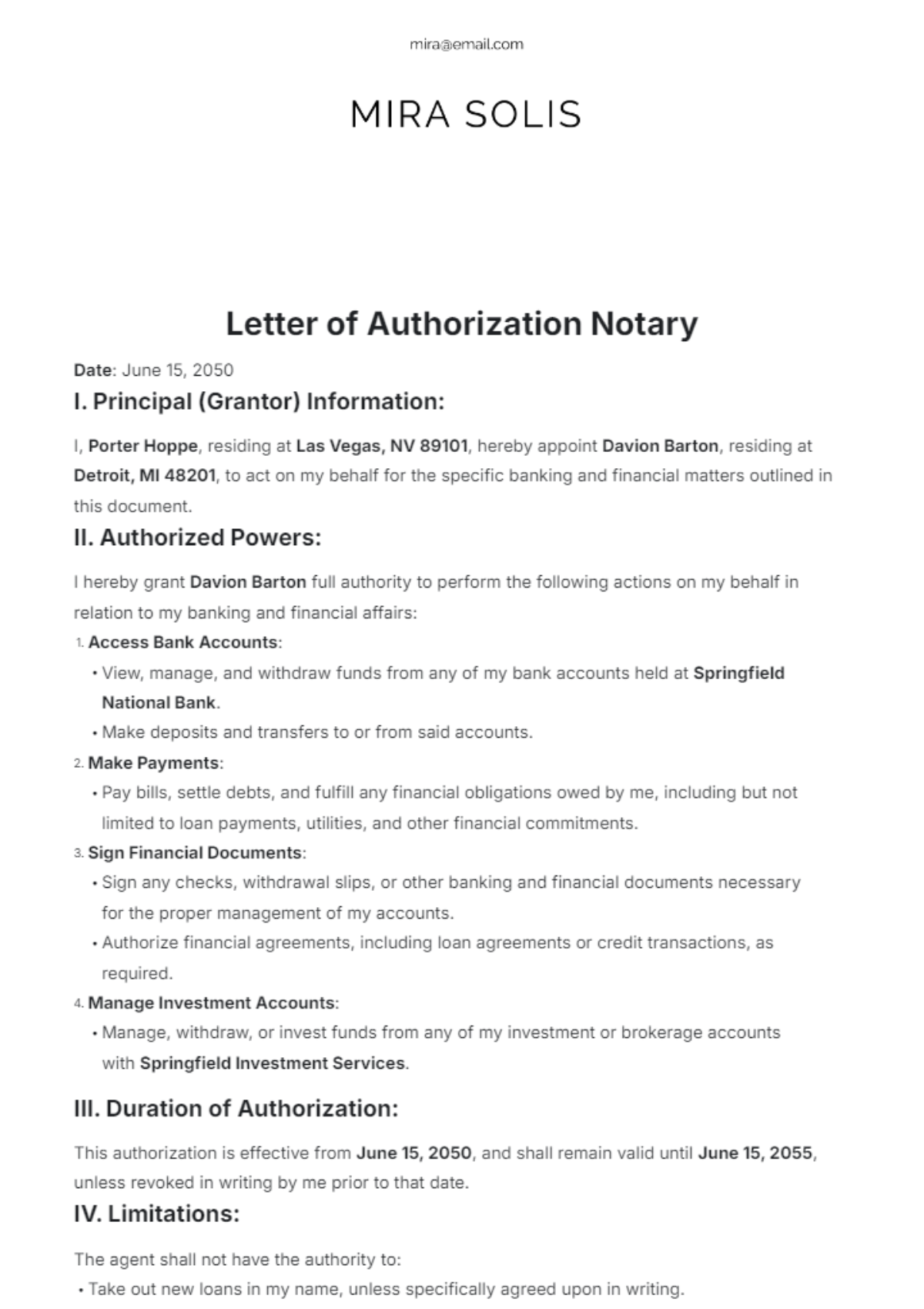 Letter of Authorization Notary Template