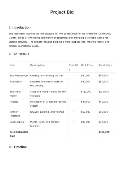 Free Project Bid Template to Edit Online